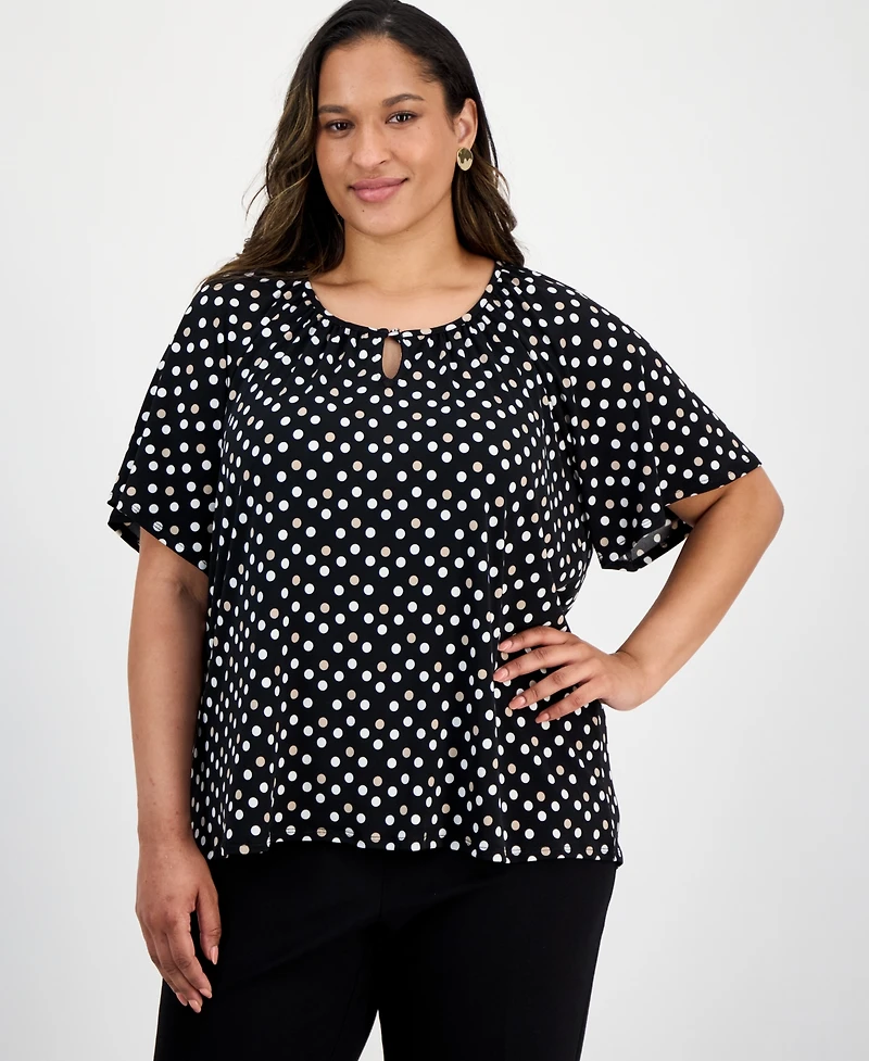 Ak Anne Klein Plus Printed Short Sleeve Blouse