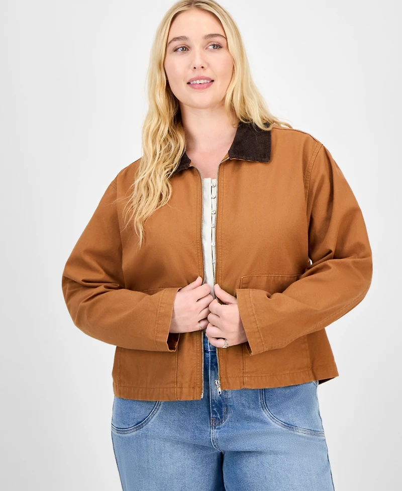 Madden Girl Trendy Plus Cotton Front-Zip Barn Jacket