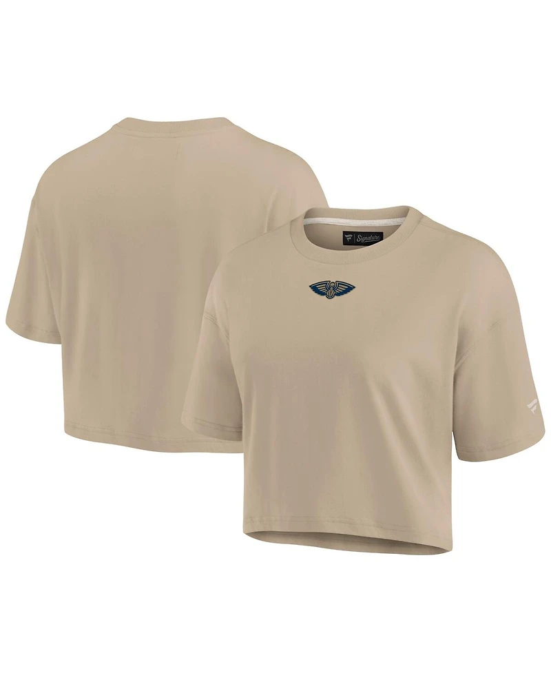 Fanatics Women's Khaki New Orleans Pelicans Elements Super Soft Boxy Cropped T-Shirt