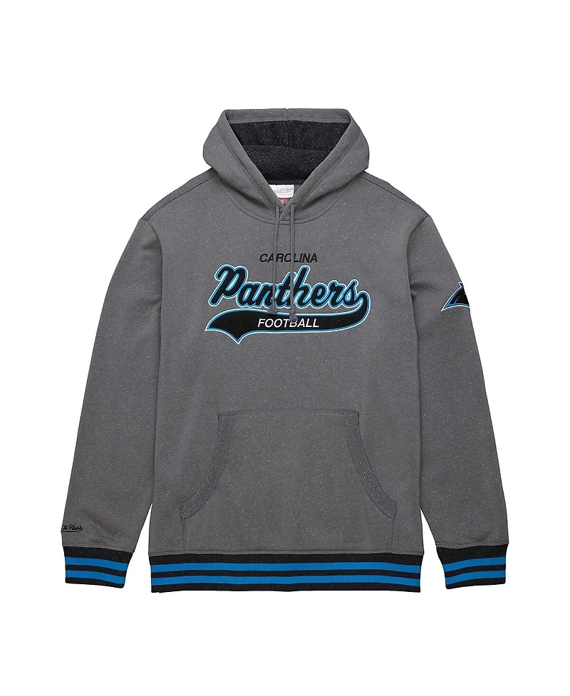 Mitchell & Ness Men's Heather Gray Carolina Panthers Vintage Logo Snow Washed Fleece Pullover Hoodie
