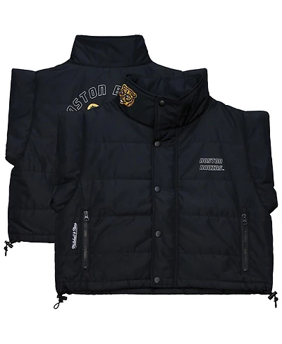 Mitchell & Ness Women's Black Boston Bruins Cropped Full-Zip Puffer Vest
