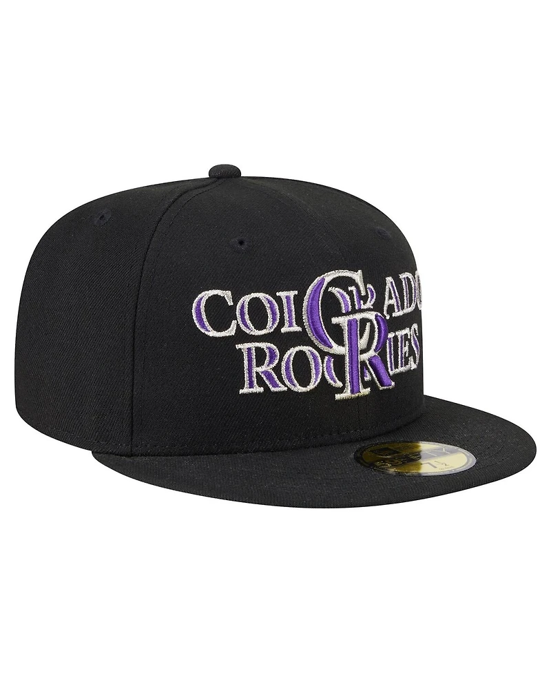 New Era Men's Black Colorado Rockies Overlap 59FIFTY Fitted Hat