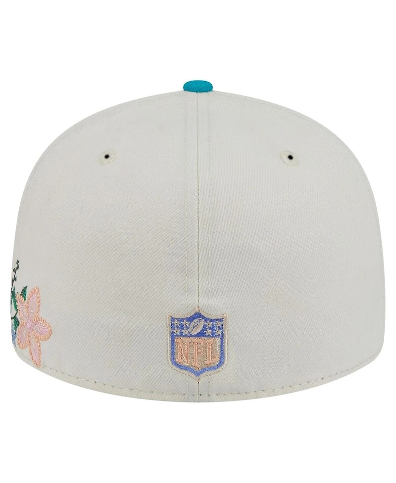New Era Men's Cream/Aqua Miami Dolphins Tonal Floral 59FIFTY Fitted Hat