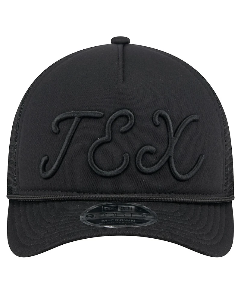 New Era Men's Black Texas Rangers City Initial 9FORTY A-Frame M-Crown Adjustable Trucker Hat