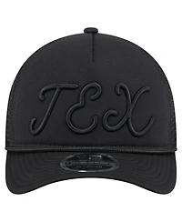 New Era Men's Black Texas Rangers City Initial 9FORTY A-Frame M-Crown Adjustable Trucker Hat