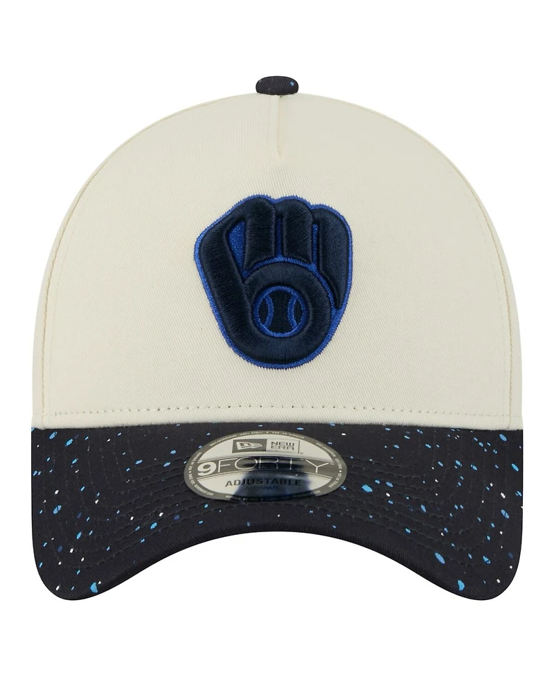 New Era Men's Cream Milwaukee Brewers Speckle A-Frame 9FORTY Adjustable Hat