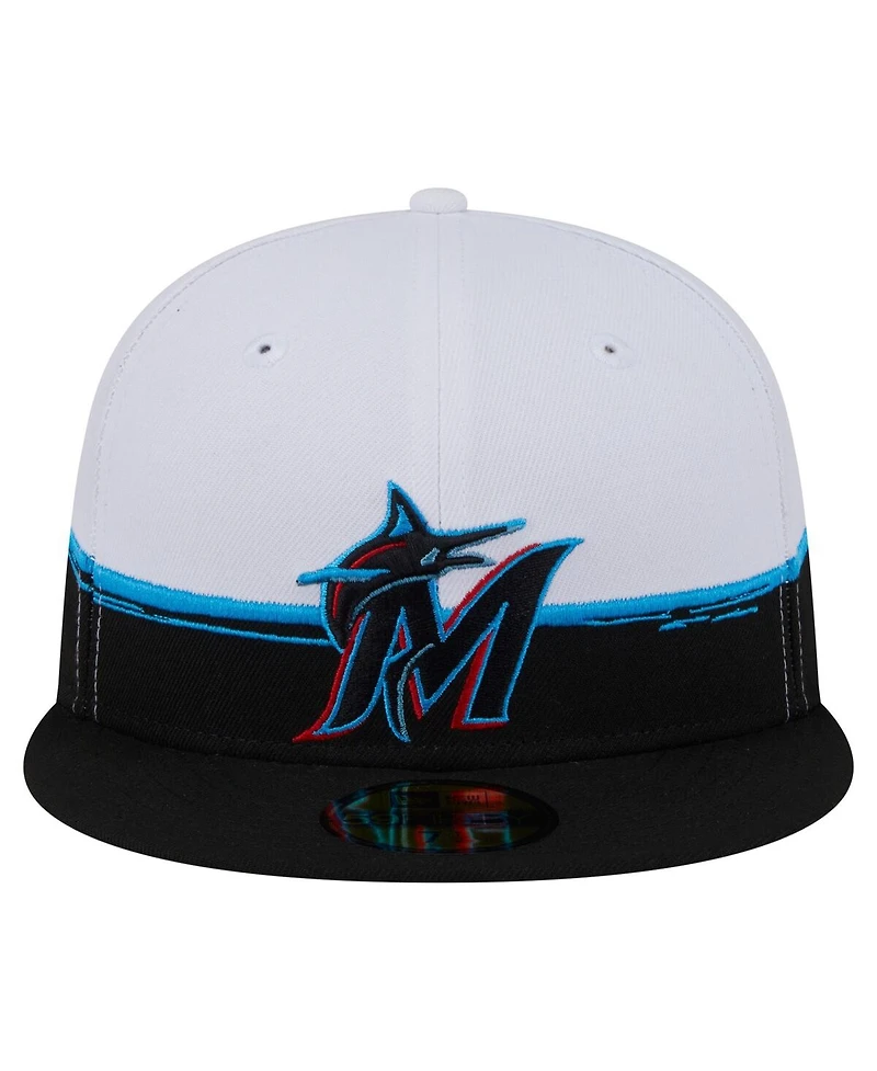New Era Men's Black/White Miami Marlins Paint Stroke 59FIFTY Fitted Hat