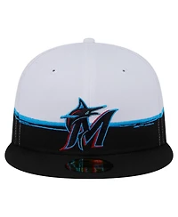 New Era Men's Black/White Miami Marlins Paint Stroke 59FIFTY Fitted Hat
