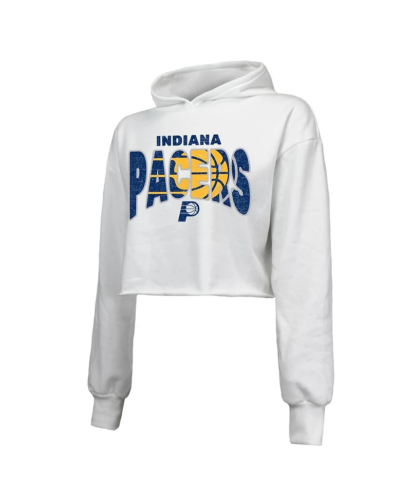Majestic Women's White Indiana Pacers Tri-Blend Cropped Pullover Hoodie