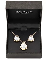 2-Pc. Set Cultured Freshwater Pearl (8 & 9mm) & Diamond Accent Halo Pendant Necklace & Matching Stud Earrings in 14k Gold-Plated Sterling Silver