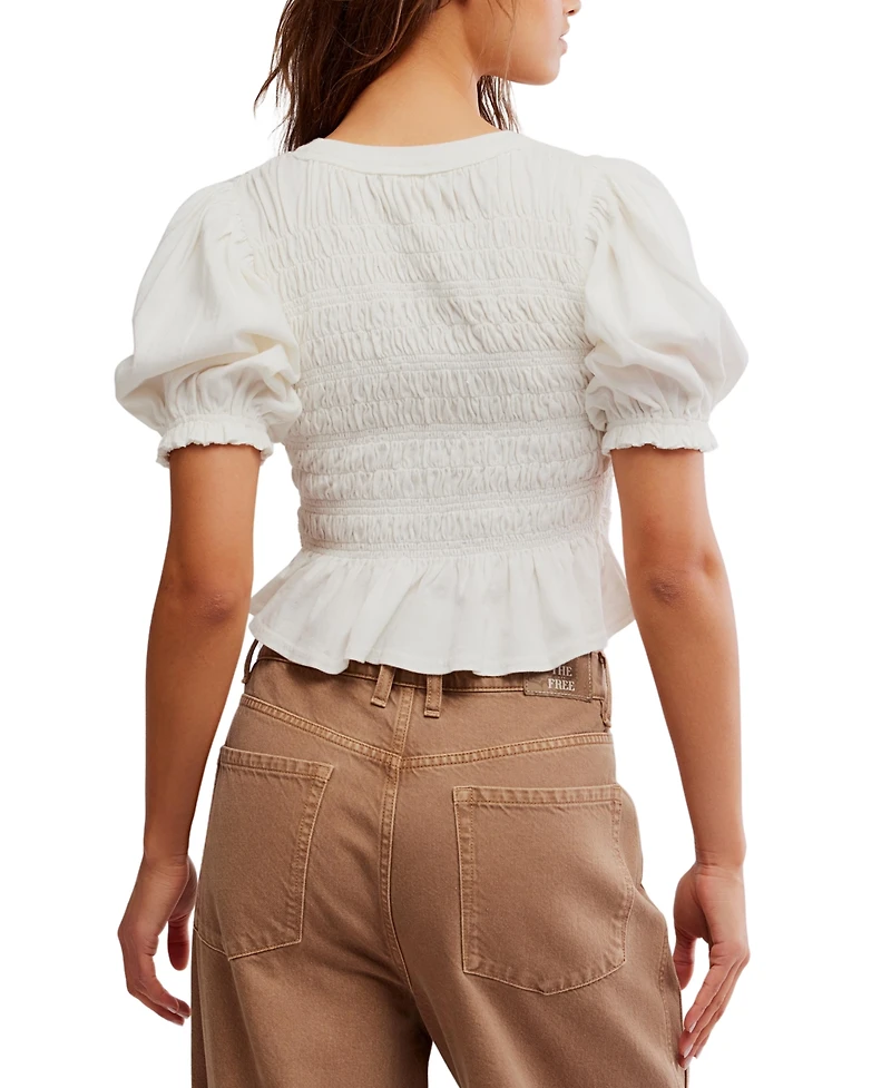 Free People Women's Cotton Puff-Sleeve Peplum Top