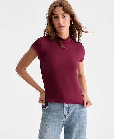 Bar Iii Women's Ribbed Second-Skin Mock-Neck Top, Exclusively at Macy's