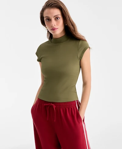 Bar Iii Women's Ribbed Second-Skin Mock-Neck Top, Exclusively at Macy's