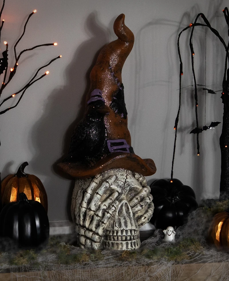 Northlight 22.75" Skull in Witch's Hat with Crow Halloween Decoration