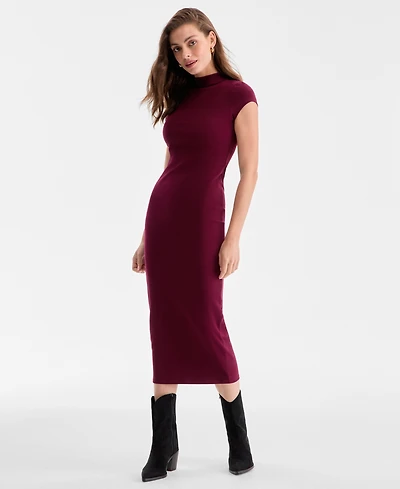 Bar Iii Women's Cap-Sleeve Mock-Neck Midi Dress, Exclusively at Macy's