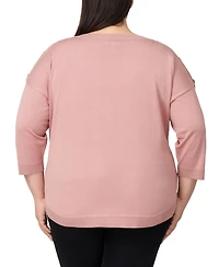 Melissa Paige Plus Button-Trim Drop-Shoulder Sweater