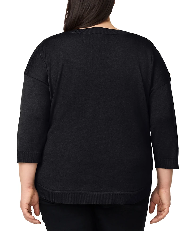 Melissa Paige Plus Button-Trim Drop-Shoulder Sweater
