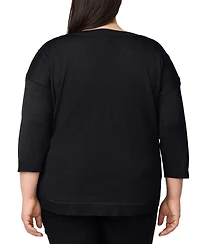 Melissa Paige Plus Button-Trim Drop-Shoulder Sweater