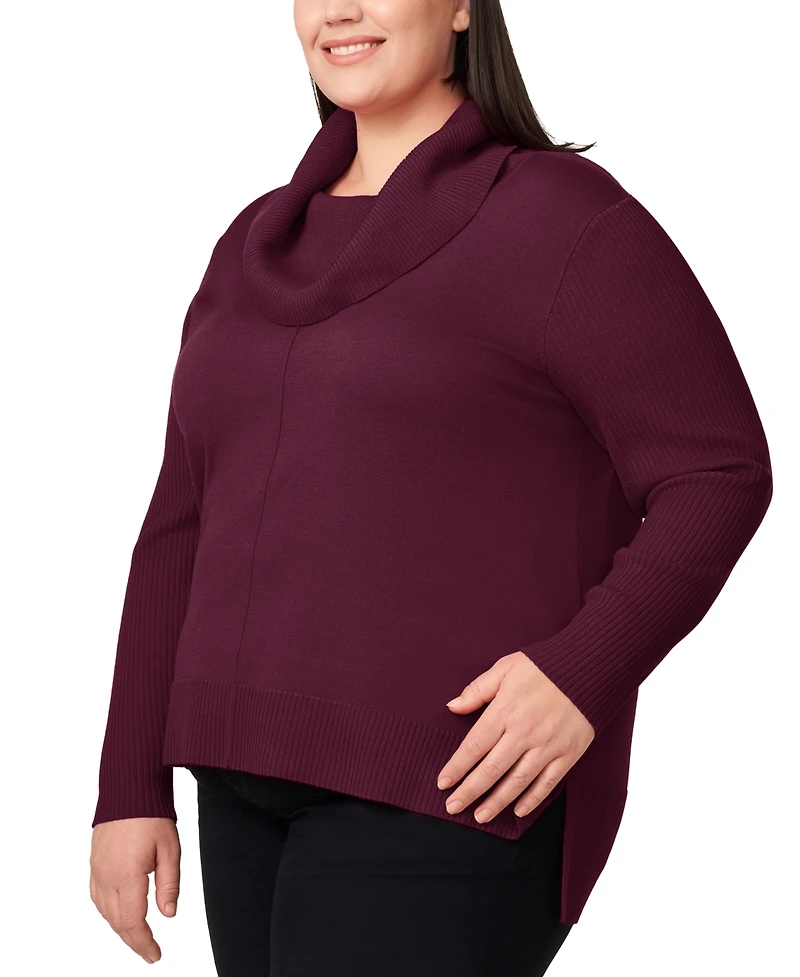 Melissa Paige Plus Cowlneck High-Low Sweater