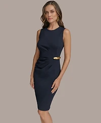 Donna Karan New York Women's Sleeveless Jewel Neck Sheath Dress With Hardware Detail