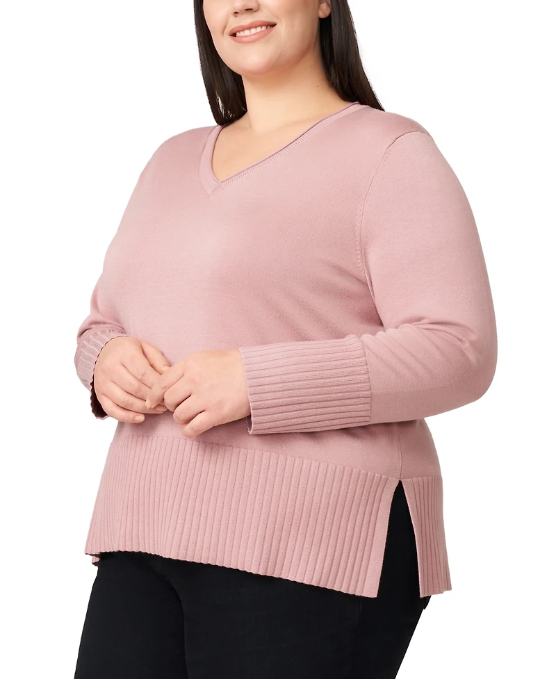 Melissa Paige Plus Size Solid V-Neck High-Cuff Sweater