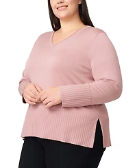 Melissa Paige Plus Size Solid V-Neck High-Cuff Sweater