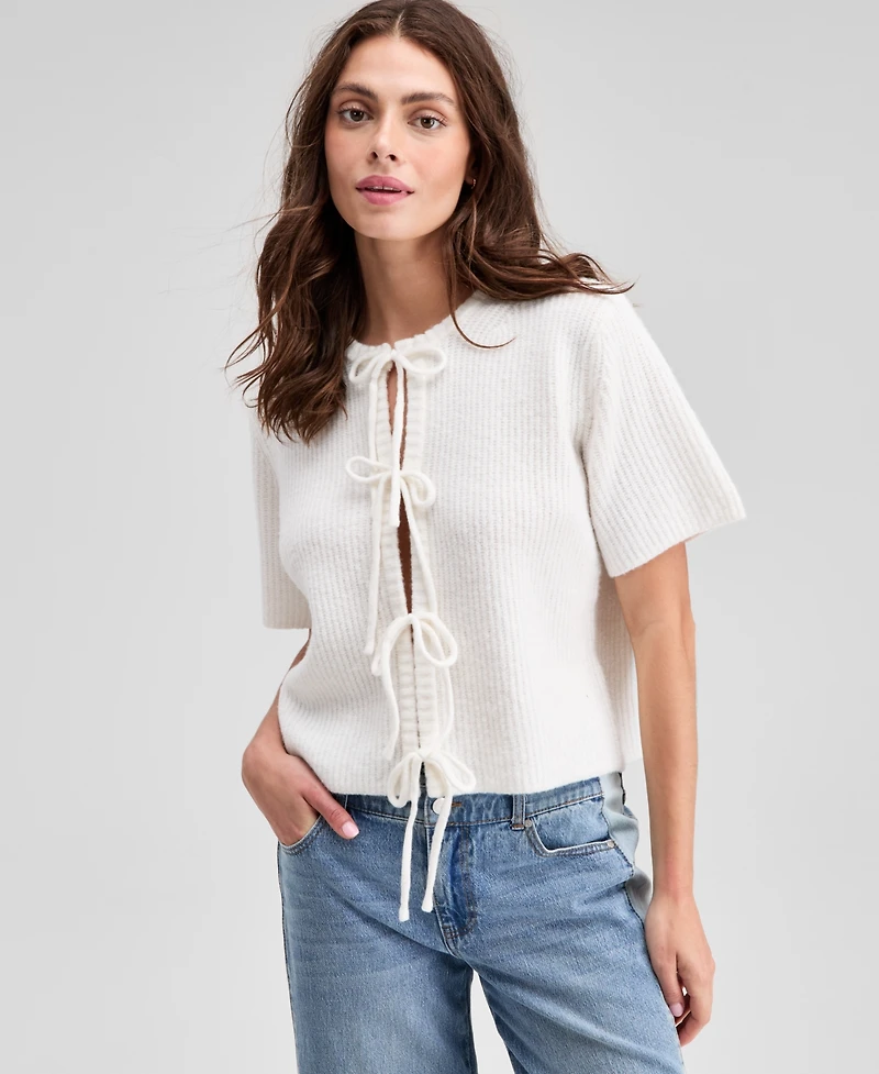 And Now This Women's Short-Sleeve Tie-Front Cardigan, Exclusively at Macy's