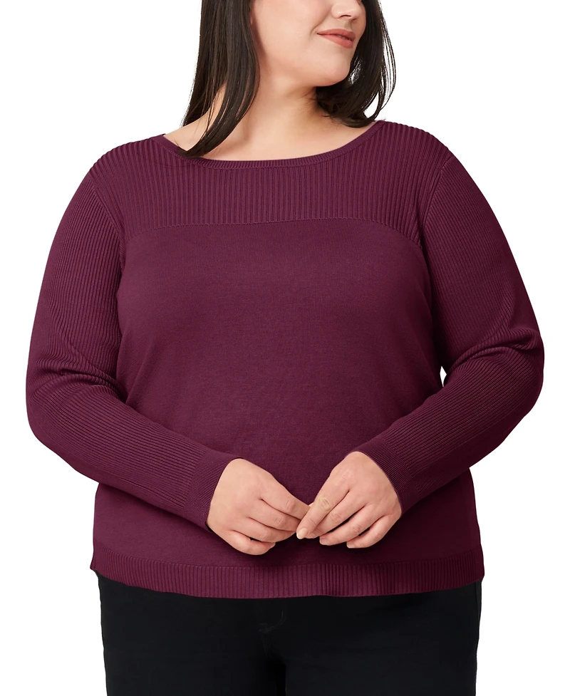 Melissa Paige Plus Size Ribbed-Yoke Pullover Sweater