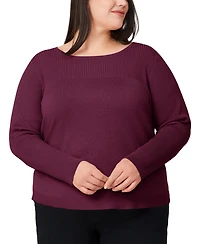Melissa Paige Plus Size Ribbed-Yoke Pullover Sweater