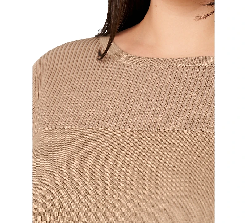 Melissa Paige Plus Size Ribbed-Yoke Pullover Sweater