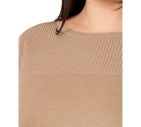 Melissa Paige Plus Size Ribbed-Yoke Pullover Sweater