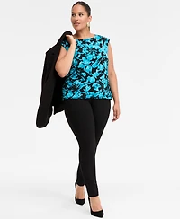 I.n.c. International Concepts Plus Printed Boat Neck Cap Sleeve Top, Macy's Exclusive