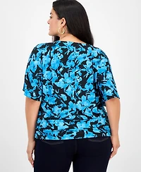 I.n.c. International Concepts Plus Printed V-Neck Short-Sleeve Top, Macy's Exclusive