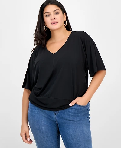 I.n.c. International Concepts Plus Printed V-Neck Short-Sleeve Top, Macy's Exclusive