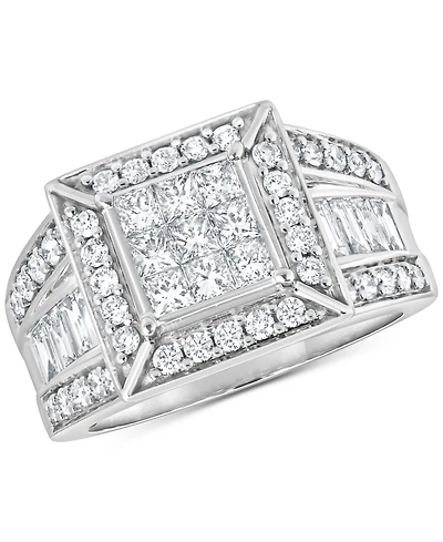 Diamond Square Halo Cluster Engagement Ring (1-1/2 ct. t.w.) in 14k White Gold