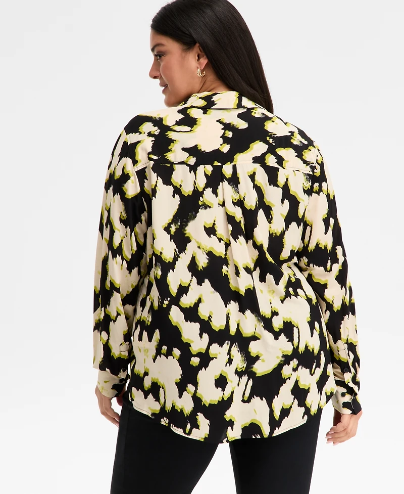 I.n.c. International Concepts Plus Printed Blouson-Sleeve Button-Front Shirt, Macy's Exclusive