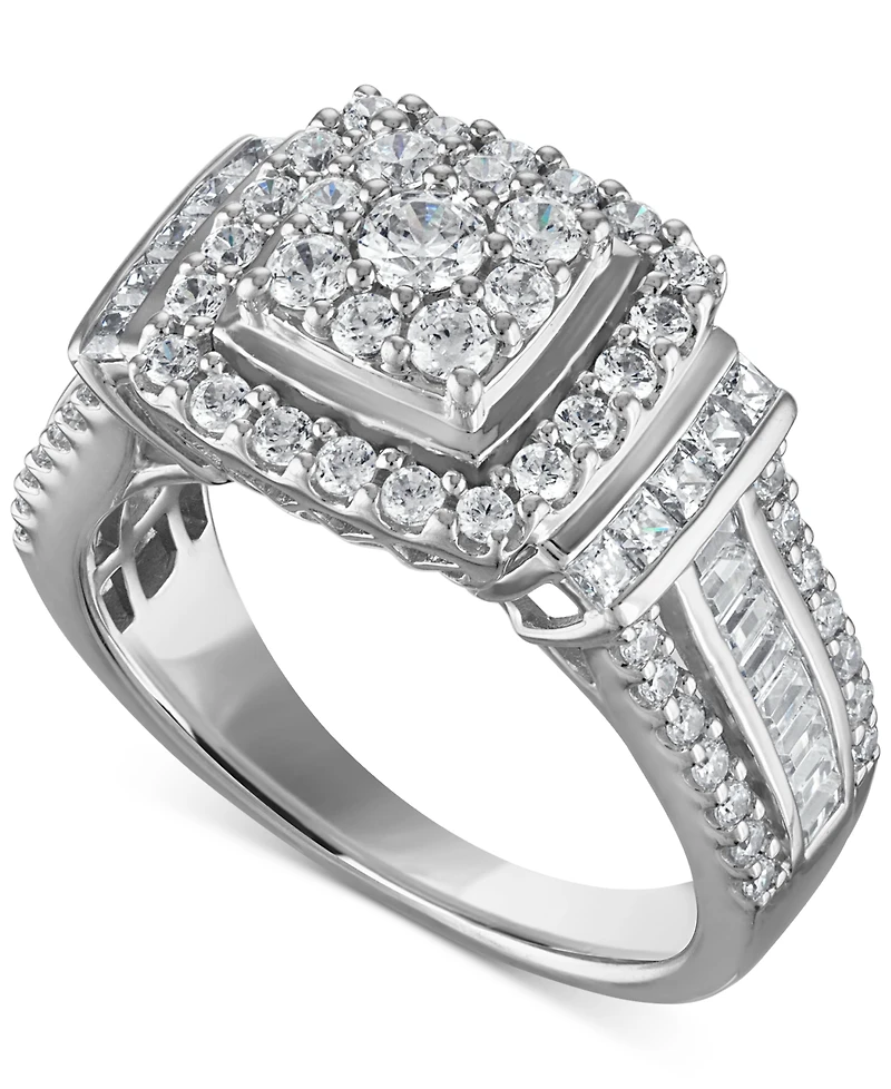 Diamond Square Shaped Halo Cluster Engagement Ring (1-1/2 ct. t.w.) in 14k White Gold