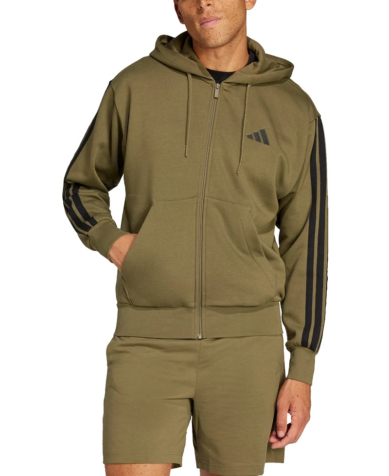 adidas Men's Regular-Fit 3-Stripes Full-Zip Fleece Hoodie
