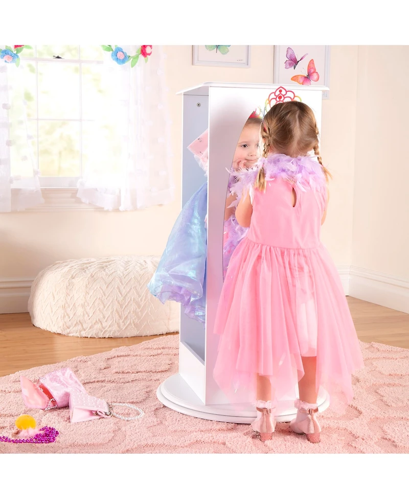 Guidecraft Rotating Dress Up Storage Center - White: Wooden Wardrobe, Pretend Play Costume and Kids' Clothing Organizer with Mirrors
