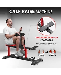 Mikolo Adjustable Seated Calf Raise Machine - Home Gym Leg Trainer with Band Pegs & Weight Plate Loading Red)