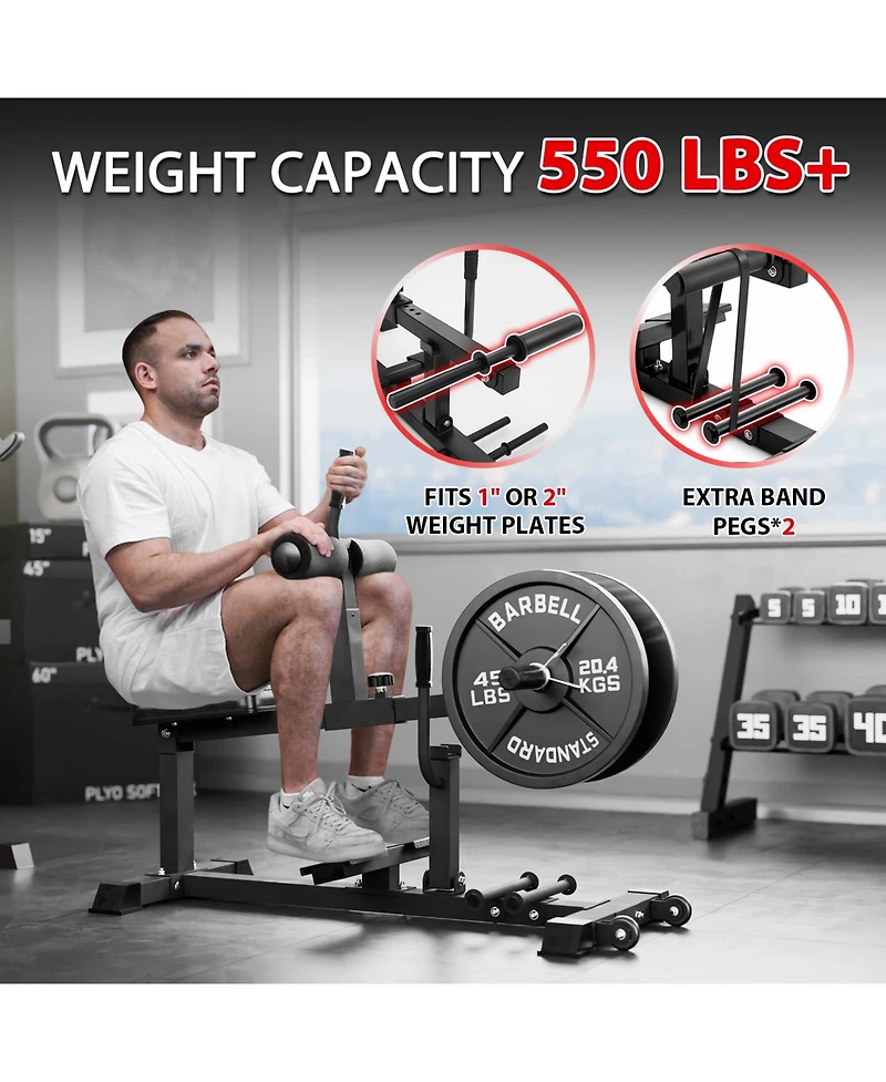 Mikolo Adjustable Seated Calf Raise Machine - Home Gym Leg Trainer with Band Pegs & Weight Plate Loading Red)