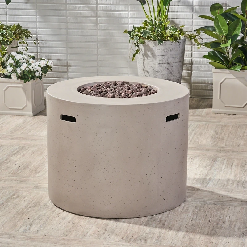 Flynama 31 Inch Round MgO Fire Pit 40000 Btu Light Weight Concrete Light Grey for Outdoor Patio Backyard