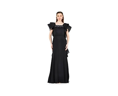 Amri Women's Cascading Sleeves Gown with Embellished Neckline