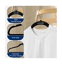 SereneLife 20 Pcs. Velvet Hangers - Non-Slip, Sturdy, and Heavy Duty Coat Set with 360° Swivel Hook for Clothes (Black)