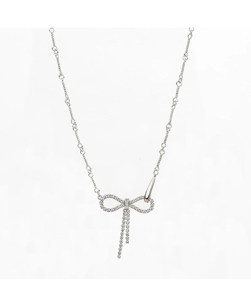 Sterling Silver 18k Gold Plated Camelie Crystal Ribbon Chain Necklace