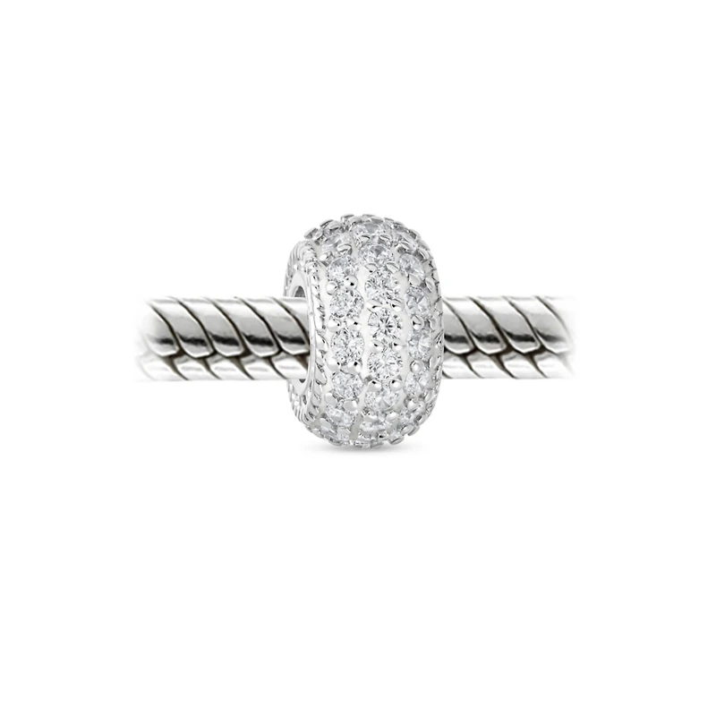Bling Jewelry Sparkling Dome Crystal Bead Charm Rose Gold Plated Silver European Bracelet
