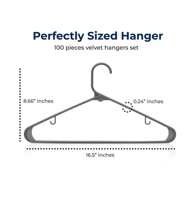 SereneLife 100-Pack Plastic Hangers – Non-Slip, Space-Saving, Durable for Shirts, Sweaters, Kids Clothes, Dresses