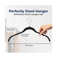 SereneLife 100-Piece Velvet Shirt Hangers - Non-Slip, Sturdy, Space Saving and Heavy Duty Coat Set with 360° Swivel Hook for Clothes (Black
