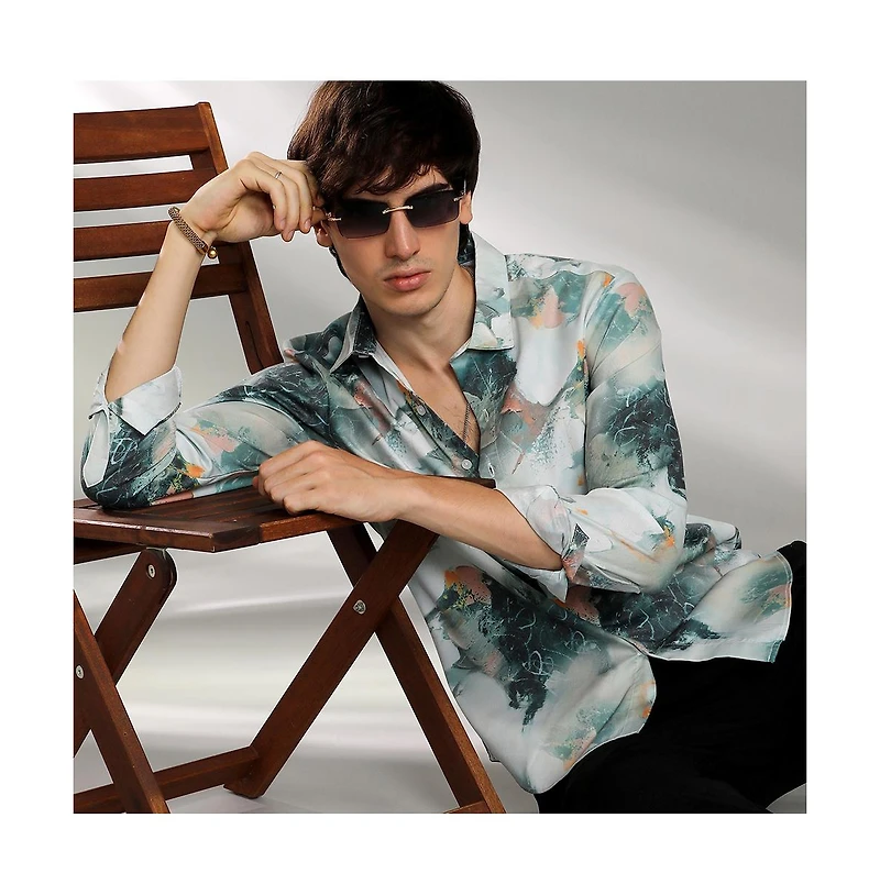 Campus Sutra Men's Jungle Green Faded Bloom Shirt