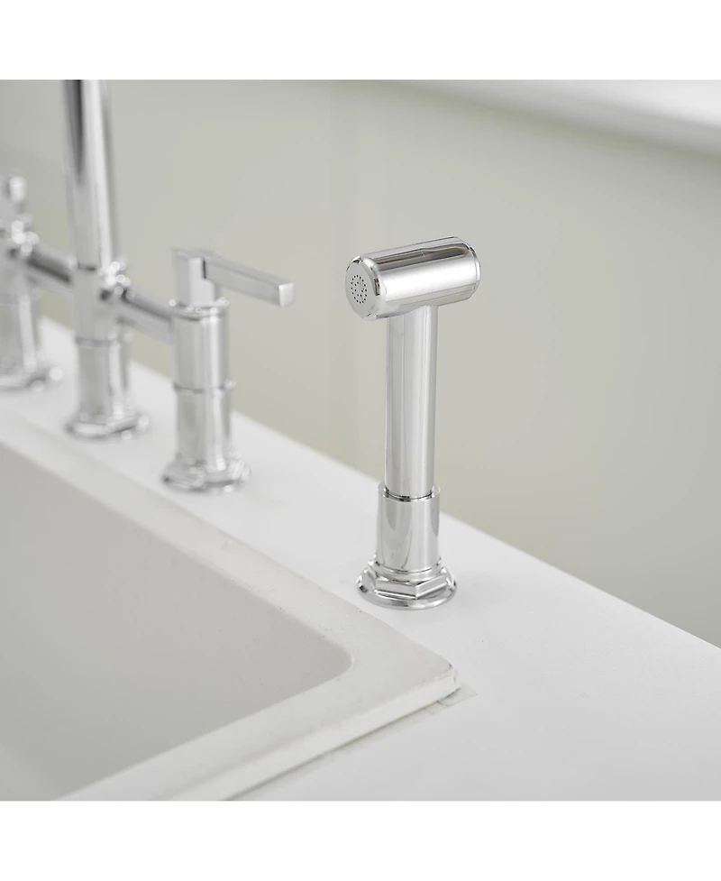 Greenspring Double Handle 4-Holes Deck Mount Bridge Kitchen Faucet with Side Sprayer Sink Faucet 360 Swivel Spout in Polished Chrome